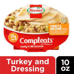 HORMEL COMPLEATS bandeja abierta con textura, vista de ingredientes listas para calentar