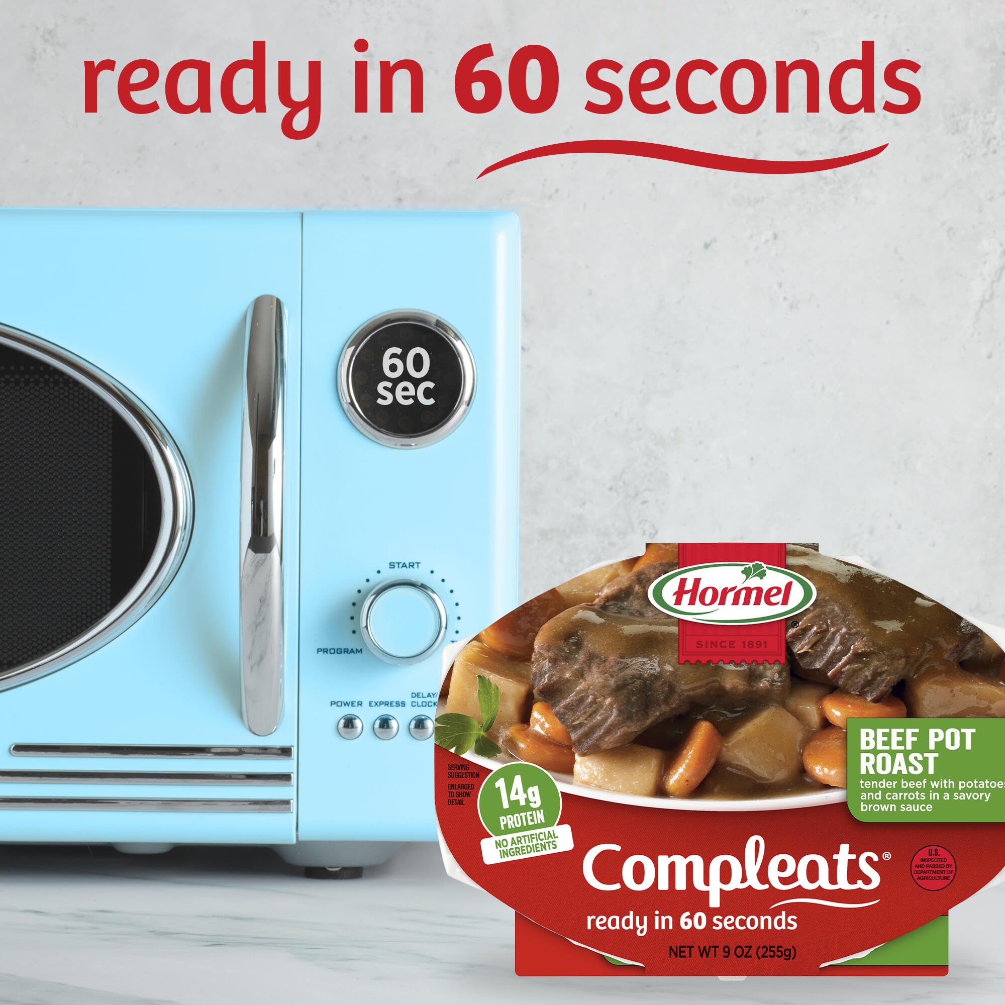 HORMEL COMPLEATS bandeja calentándose en microondas rápidamente