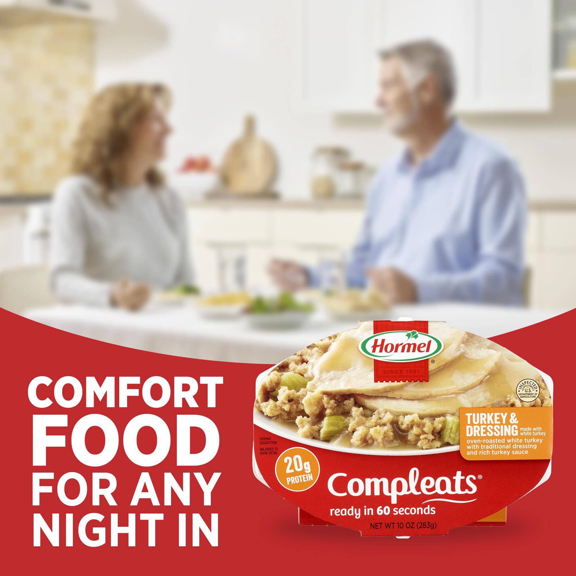 HORMEL COMPLEATS comparación de tamaño en mano, porción individual práctica