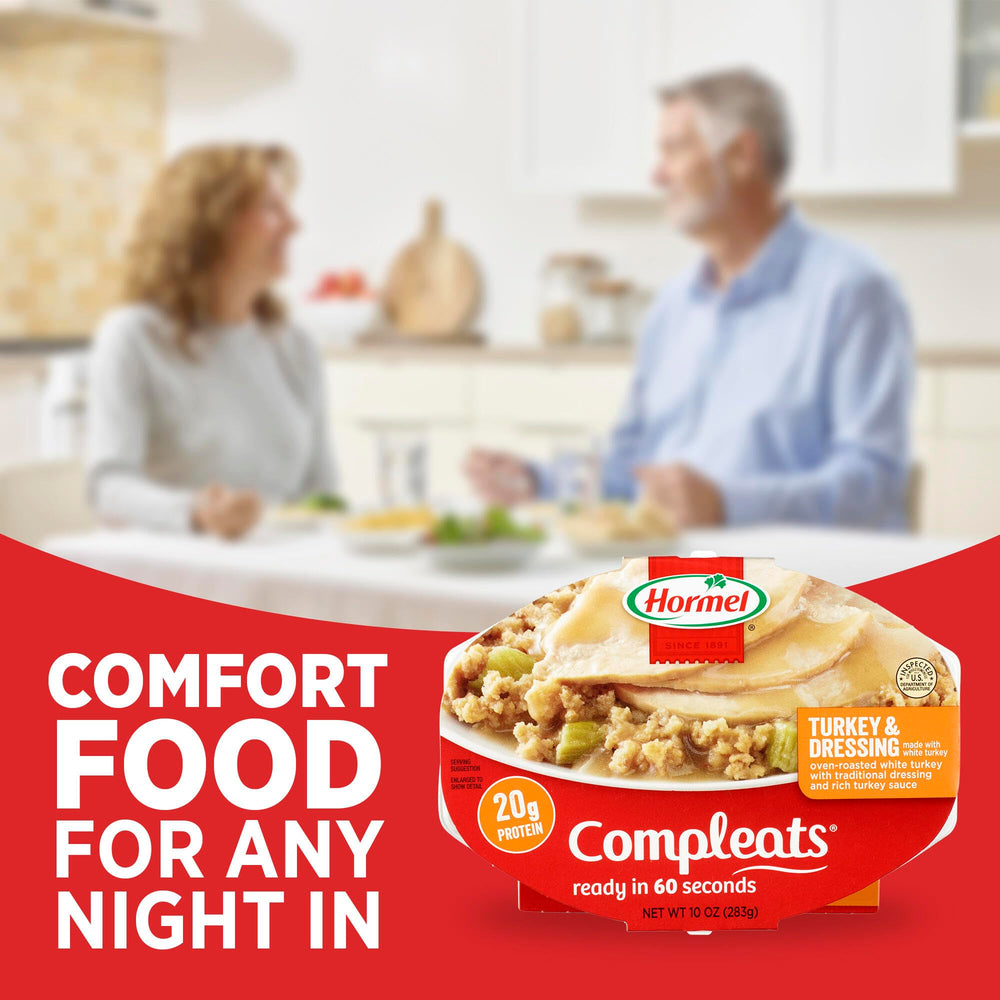 HORMEL COMPLEATS comparación de tamaño en mano, porción individual práctica