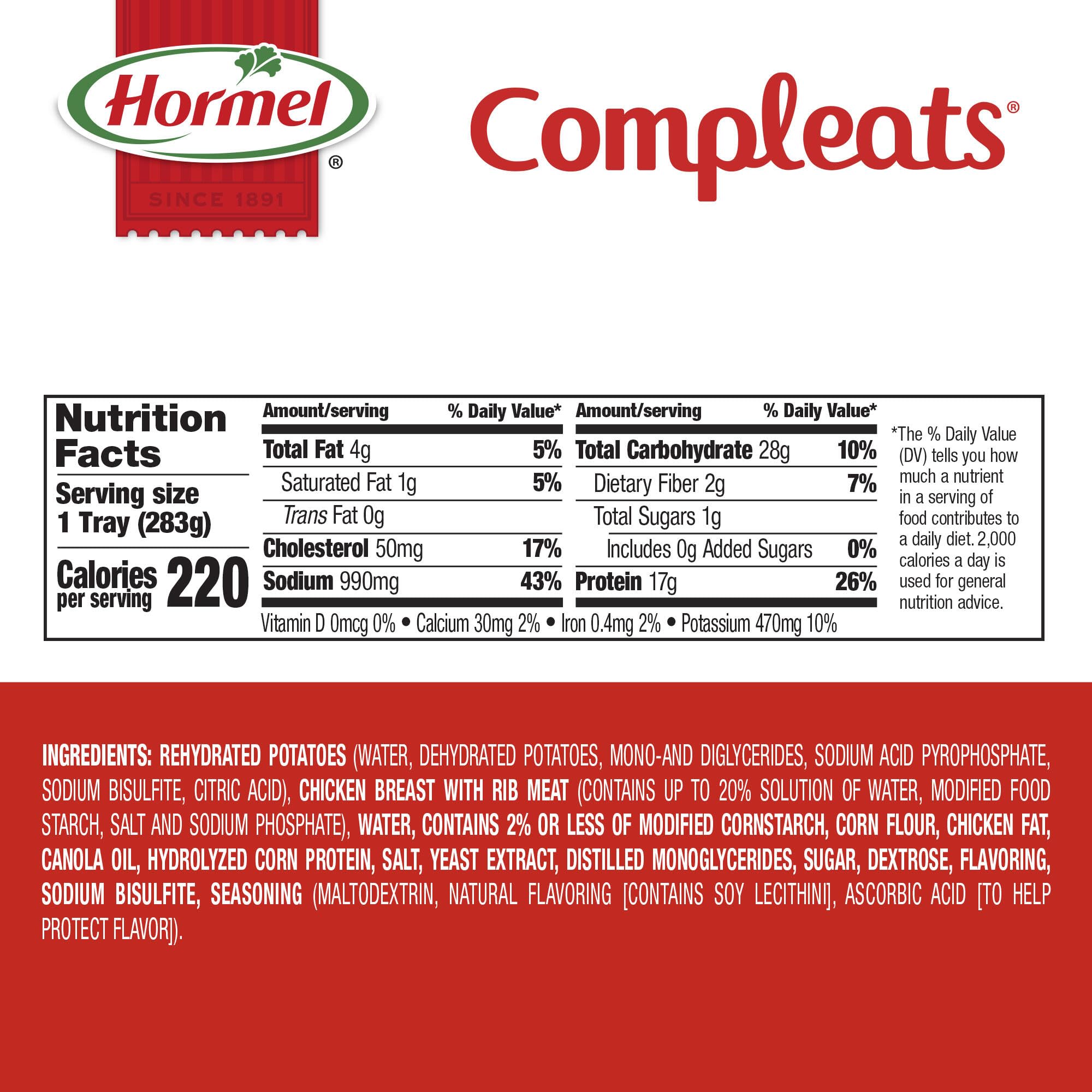 HORMEL COMPLEATS porción servida en plato ilustrando presentación lista para comer