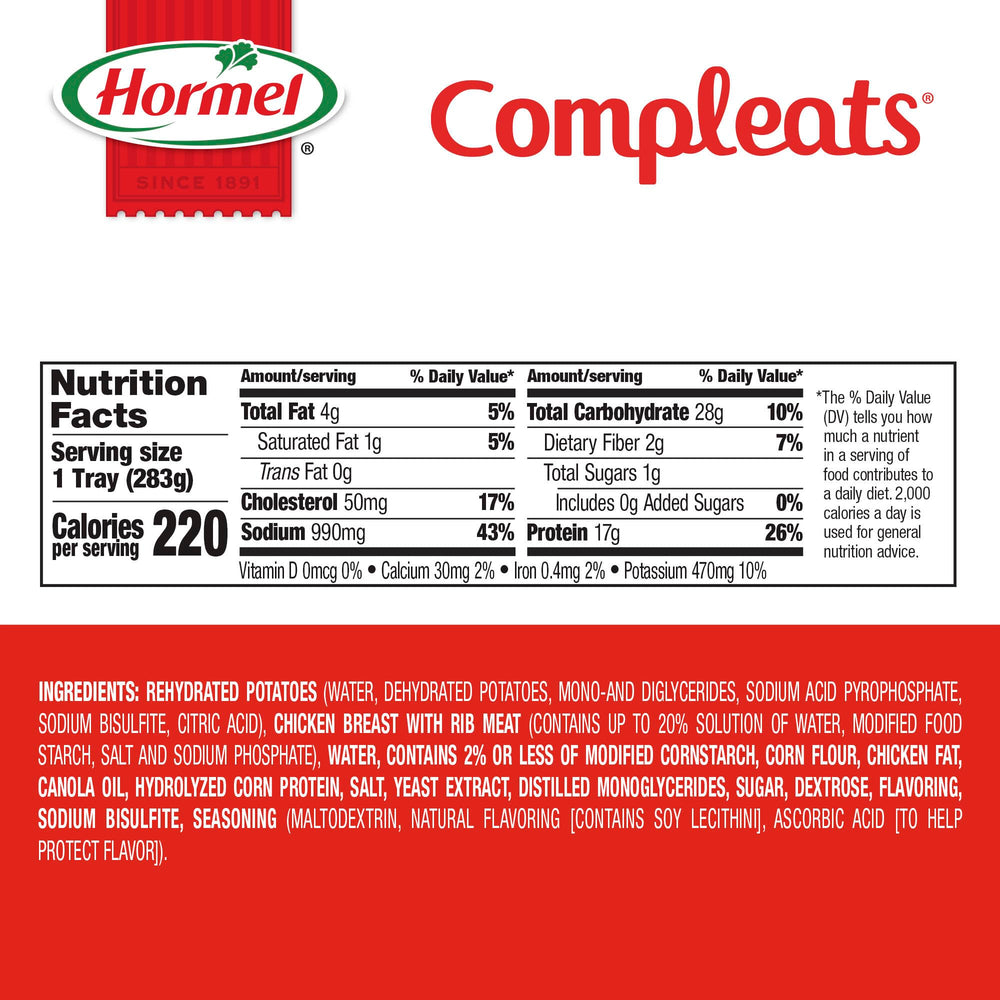 HORMEL COMPLEATS porción servida en plato ilustrando presentación lista para comer