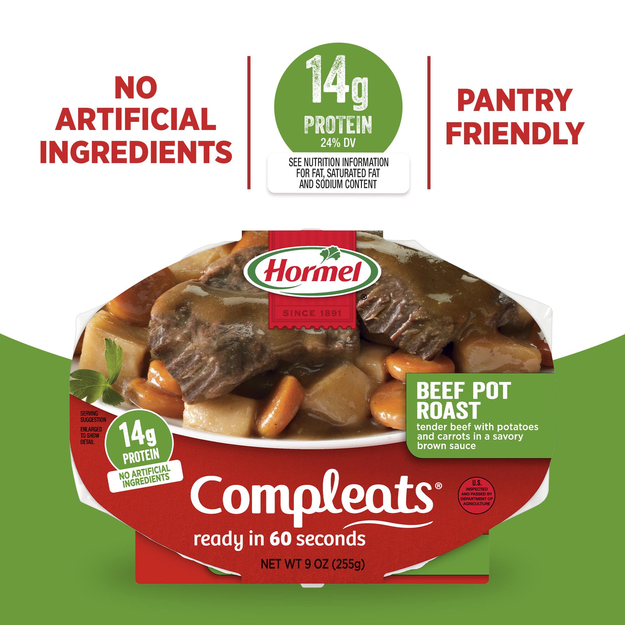 HORMEL COMPLEATS plato servido en mesa listo para comer