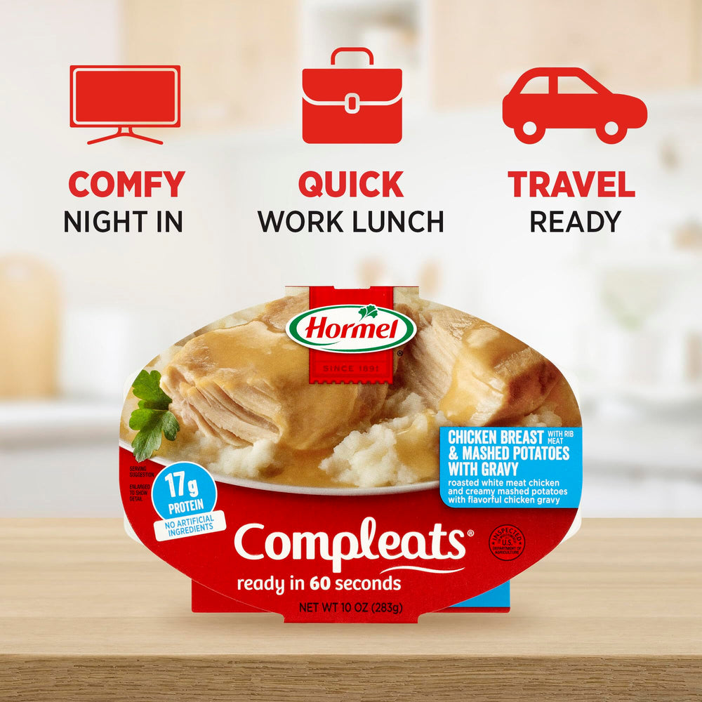 HORMEL COMPLEATS puré cremoso en primer plano demostrando textura suave