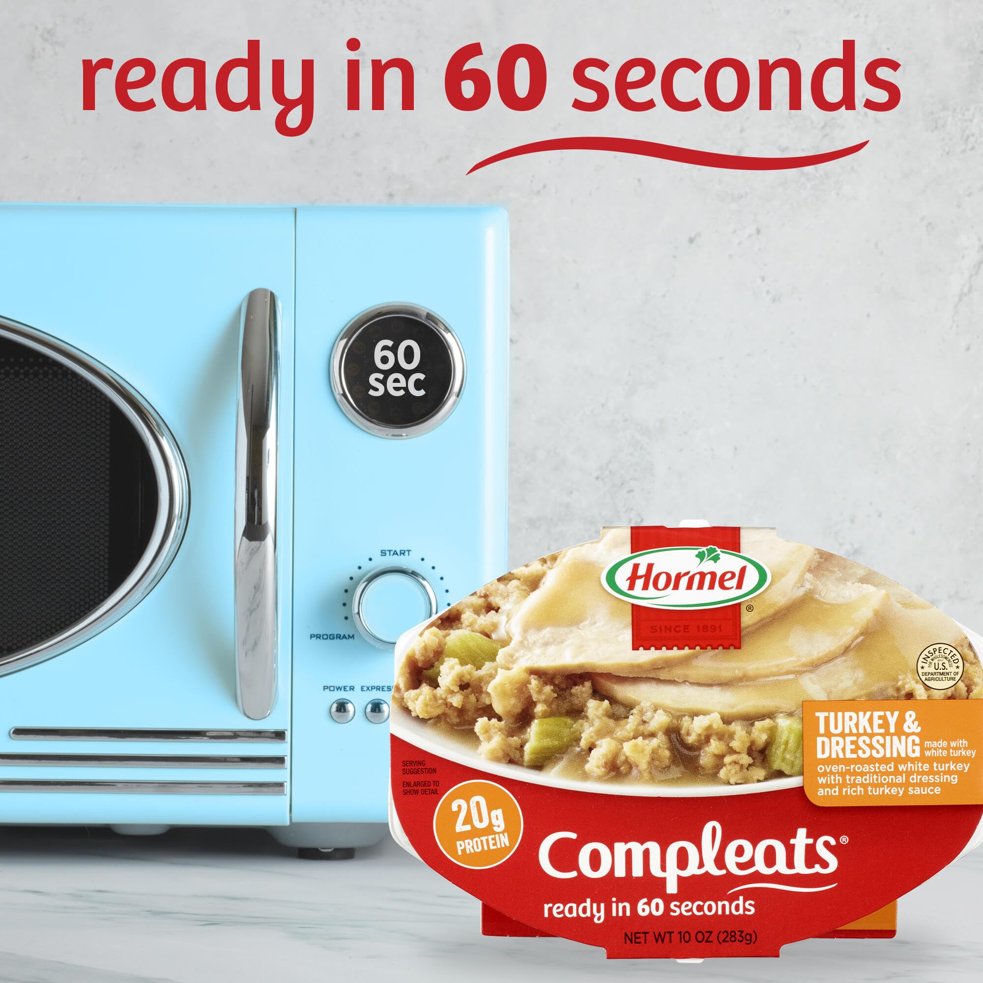 HORMEL COMPLEATS salsa de pavo vertida sobre la bandeja, añade jugosidad