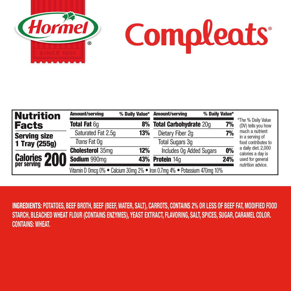 HORMEL COMPLEATS mostrando tamaño de 9 oz en mano para escala