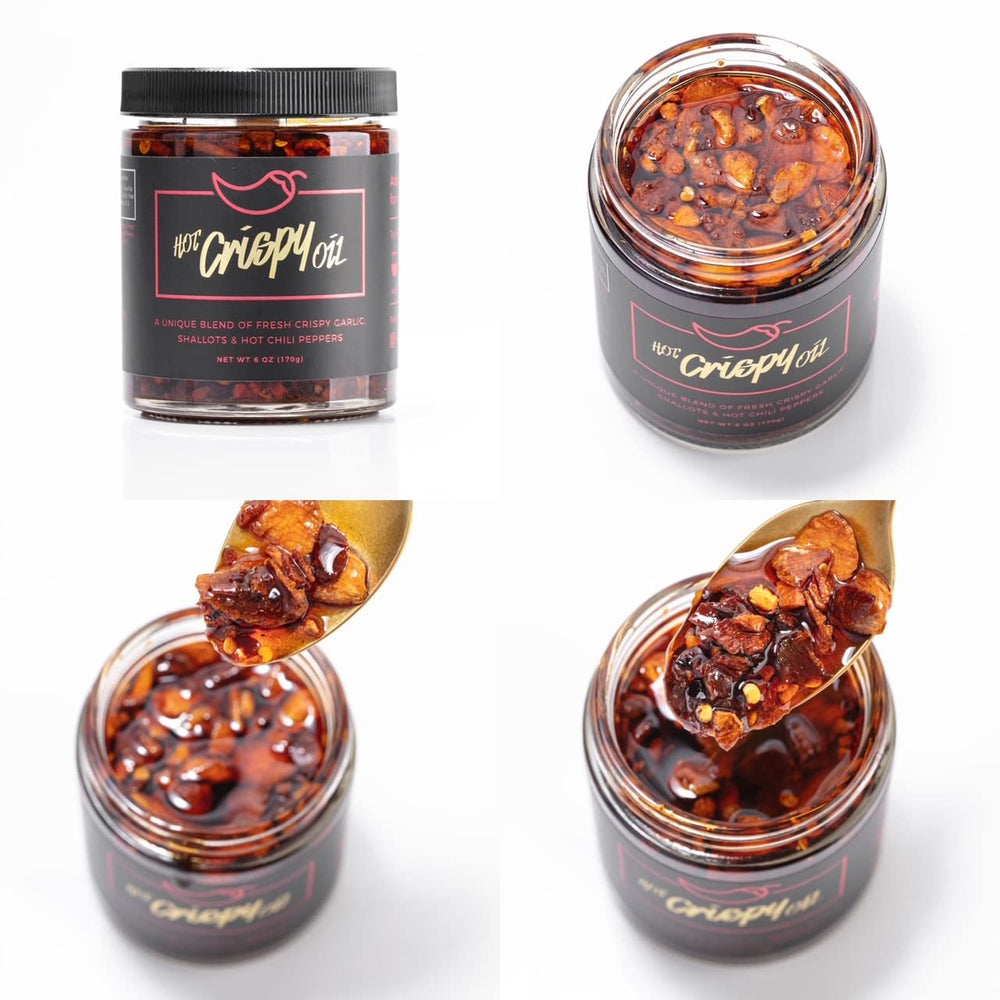 Hot Crispy Oil junto a regla para indicar tamaño de 6 fl oz