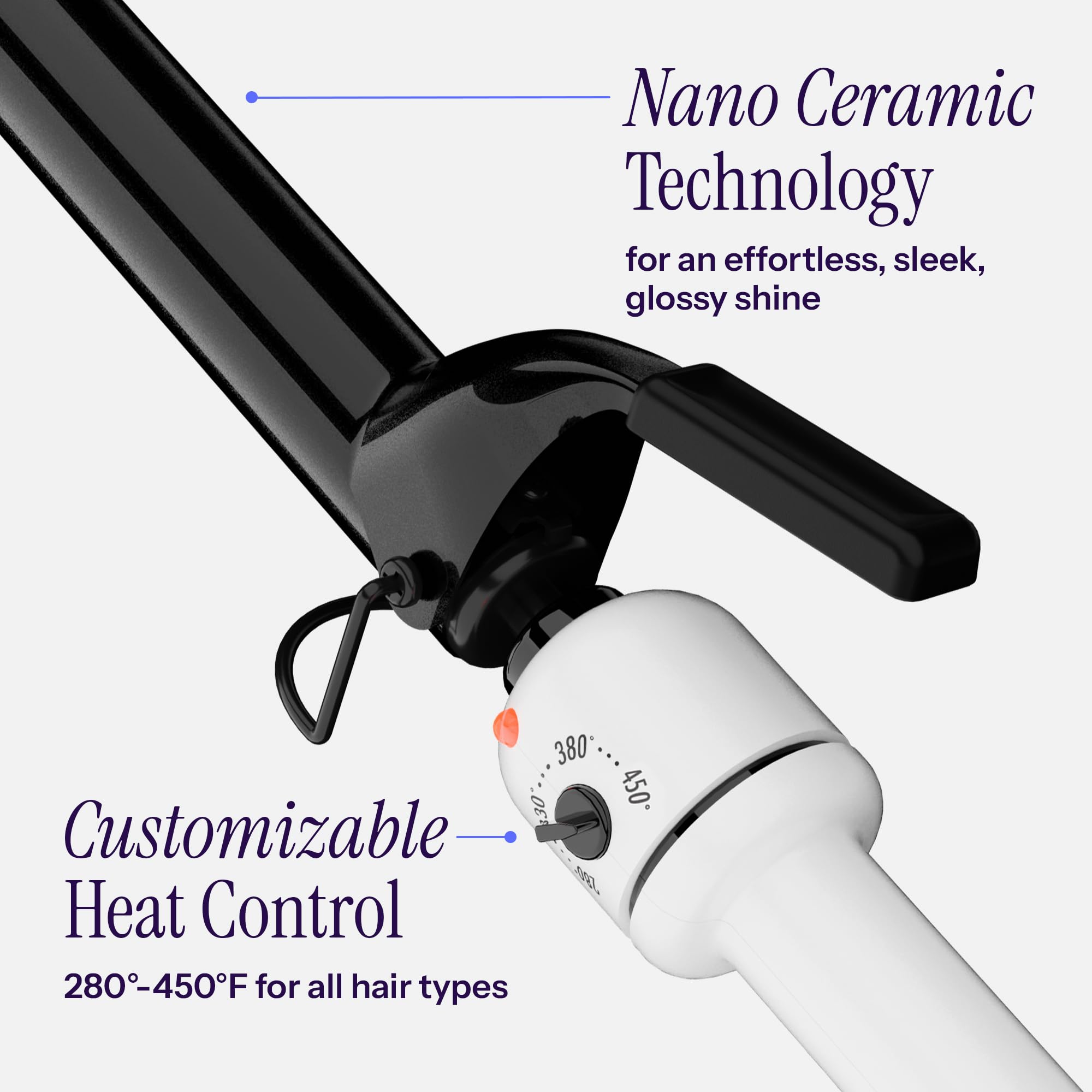 HOT TOOLS detalle del barril Nano Ceramic, brillo y deslizamiento suave