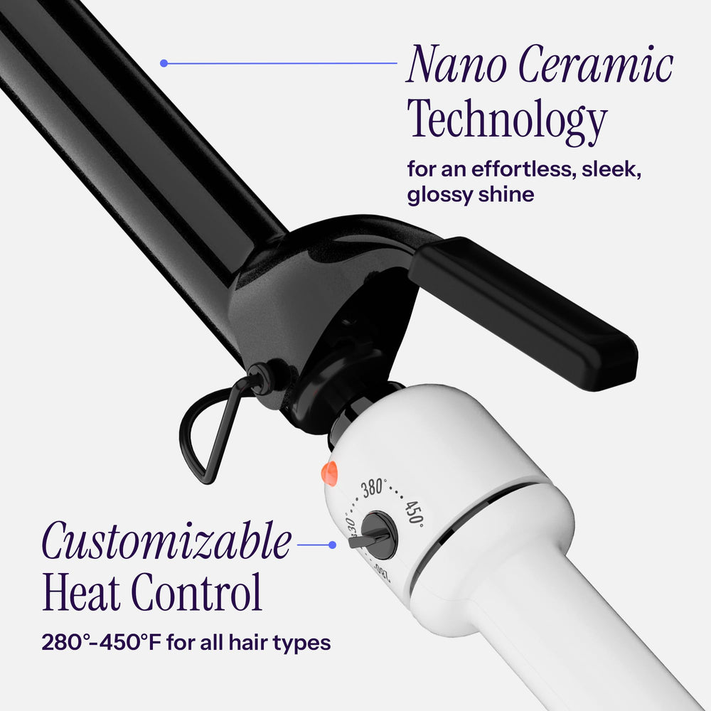 HOT TOOLS detalle del barril Nano Ceramic, brillo y deslizamiento suave
