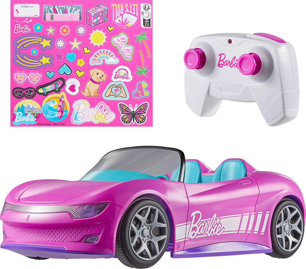 Hot Wheels Barbie convertible frontal rosa mostrando diseño icónico y atractivo