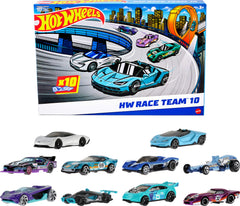 Hot Wheels empaque frontal mostrando las diez unidades y atractivo visual