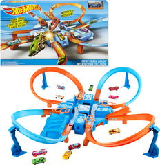 Hot Wheels vista frontal del set con booster motorizado y efecto velocidad