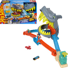Hot Wheels empaque del set Shark Chomp Beach mostrando el juguete listo para abrir