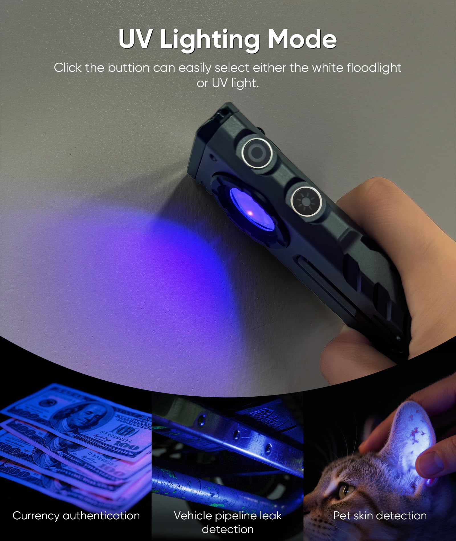 HOTLIGH ZF8313 luz UV revelando marcas fluorescentes en inspección rápida