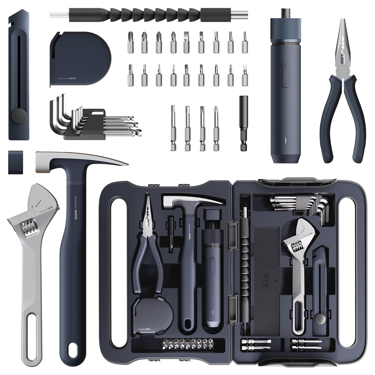 HOTO kit 40 piezas frontal mostrando estuche compacto y ordenado