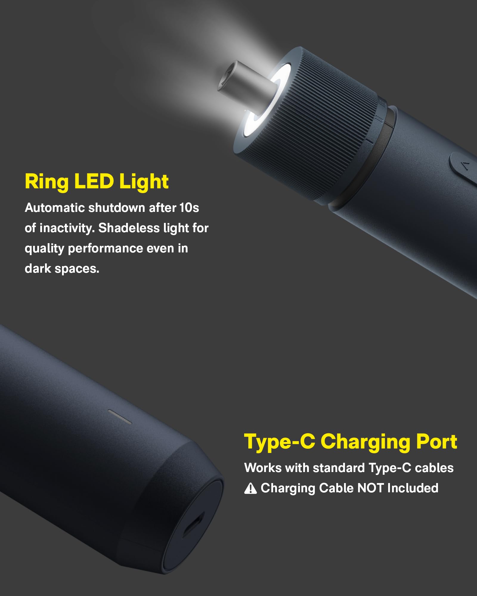 HOTO luz LED circular iluminando tornillo en zona oscura para mejor visibilidad