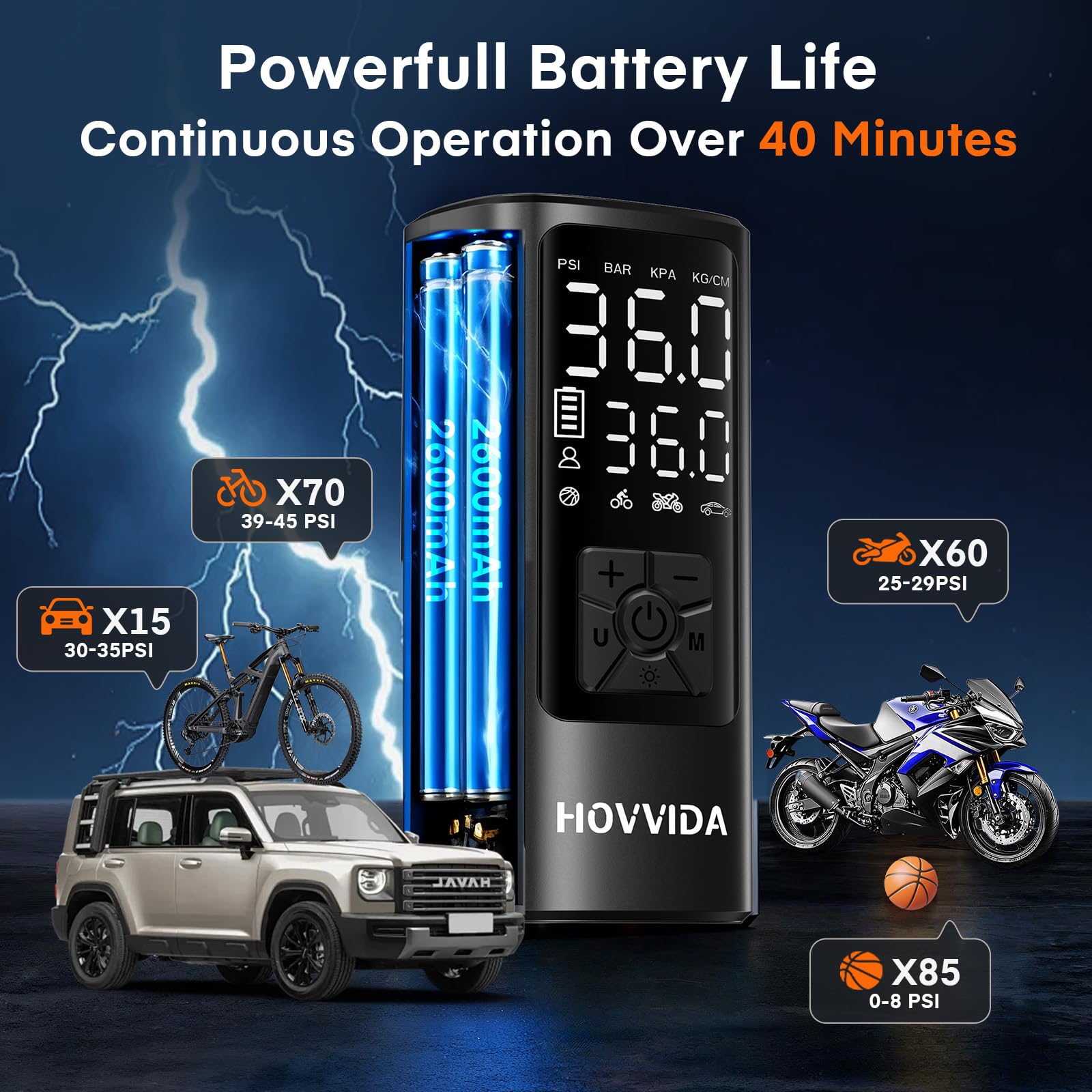 HOVVIDA luz LED integrada para inflar de noche con seguridad