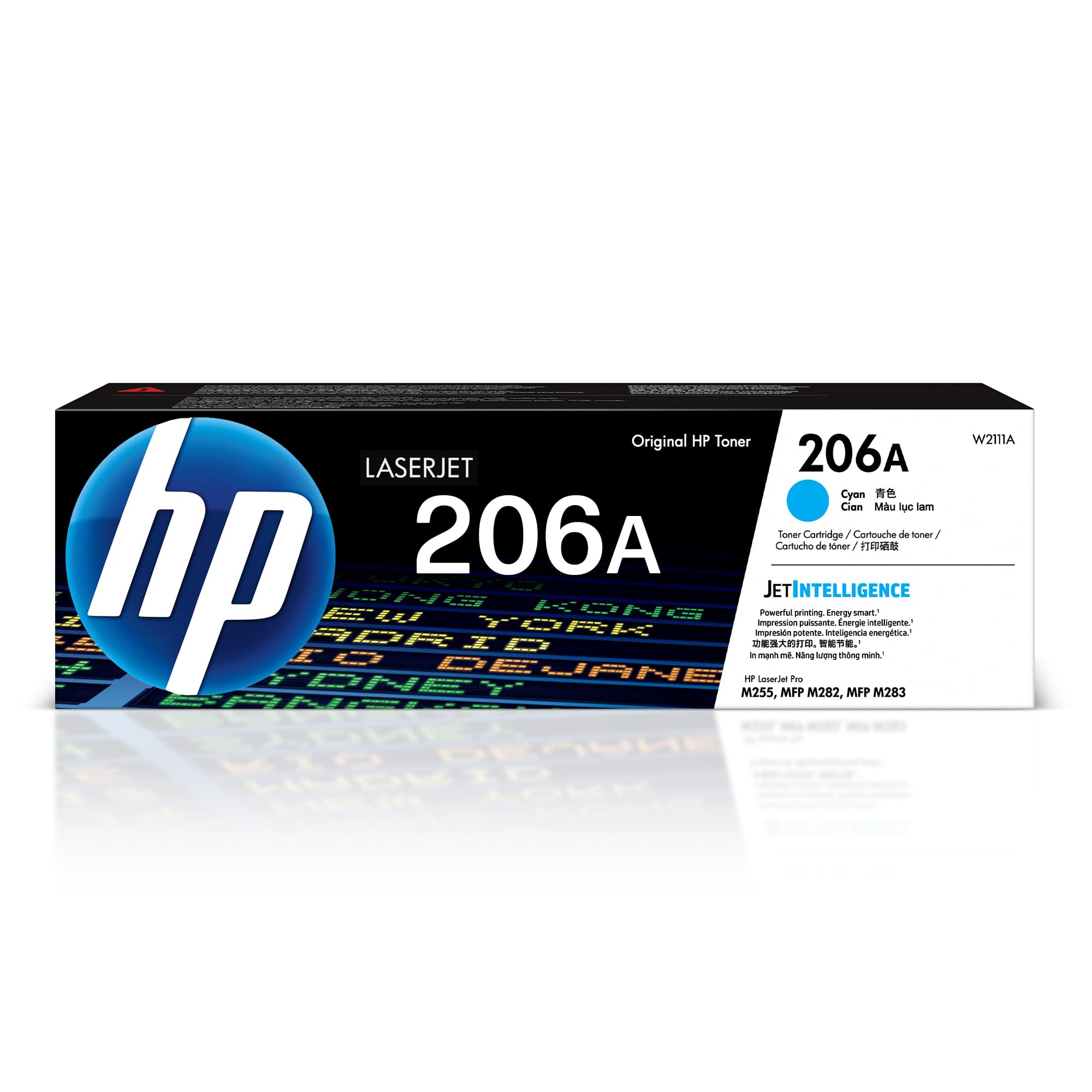 HP cartucho 206A caja frontal mostrando compatibilidad y elegibilidad