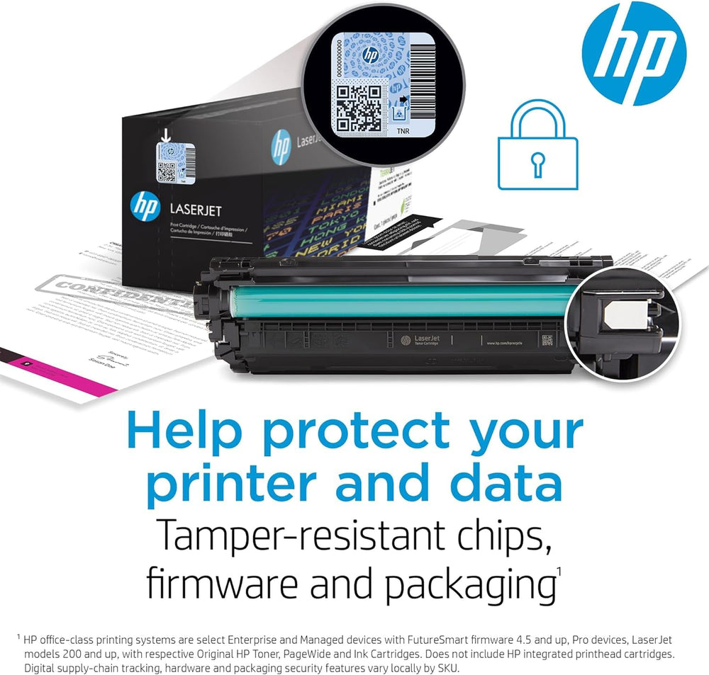 HP pack 218A junto a hoja A4 comparando tamaño y rendimiento por página