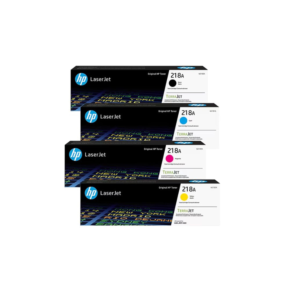 HP pack 218A frontal con cuatro colores mostrando cobertura y compatibilidad