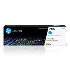 HP 218X cian frente del cartucho mostrando diseño claro y profesional