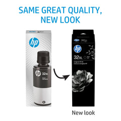 HP 32XL black bottle label and contents visible for verification