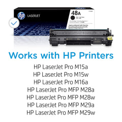 HP cartucho 48A con empaque abierto listo para instalar, evita fugas de tóner