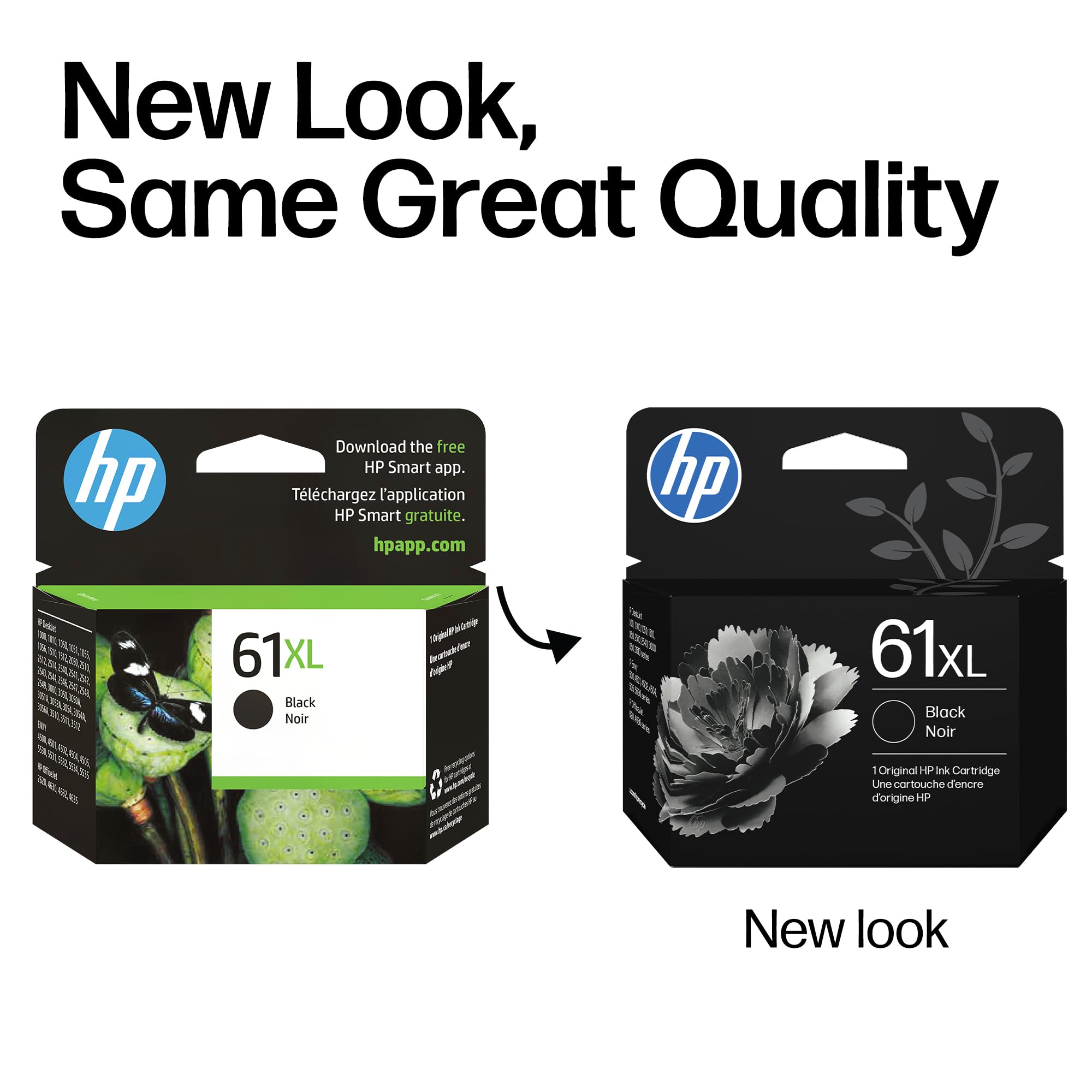 HP 61XL gota de tinta negra mostrando textura, ofrece textos intensos
