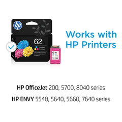 HP cartucho 62 boquilla y contactos en primer plano para instalación precisa y fiable
