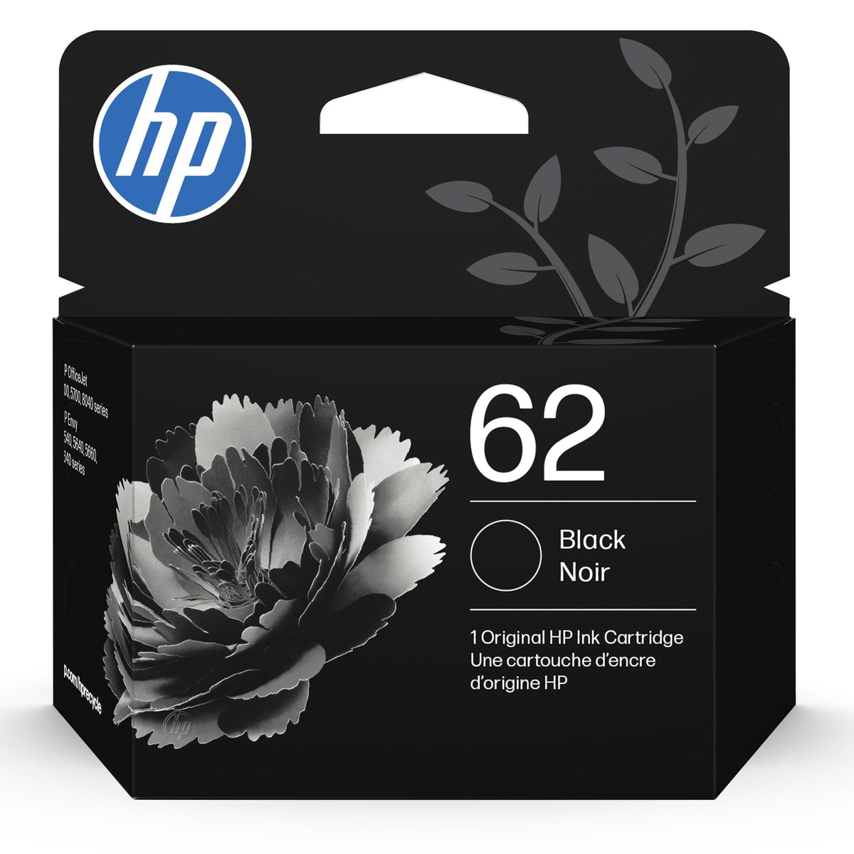 HP cartucho 62 frontal mostrando el embalaje y garantía de calidad