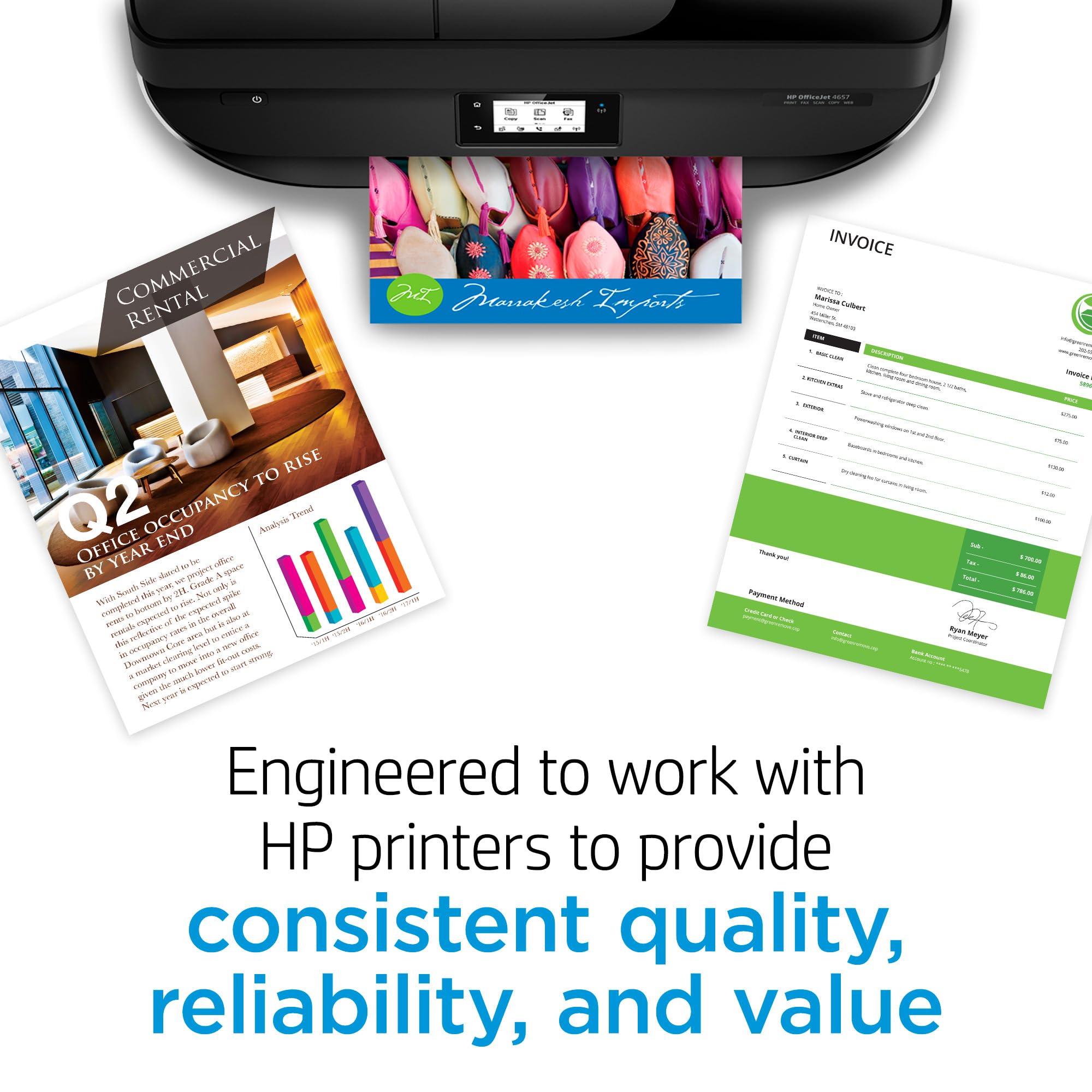 Embalaje abierto del HP 67XL con manual, muestra contenidos y preparación rápida