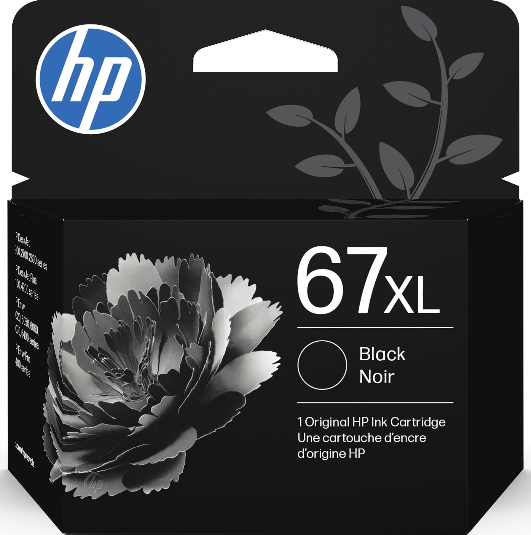 HP cartucho 67XL frontal mostrando caja y diseño, garantiza autenticidad y calidad