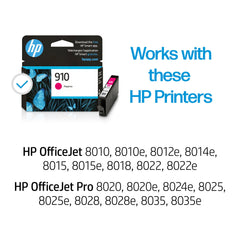 HP cartucho 910 magenta vista angular que muestra diseño y fácil inserción