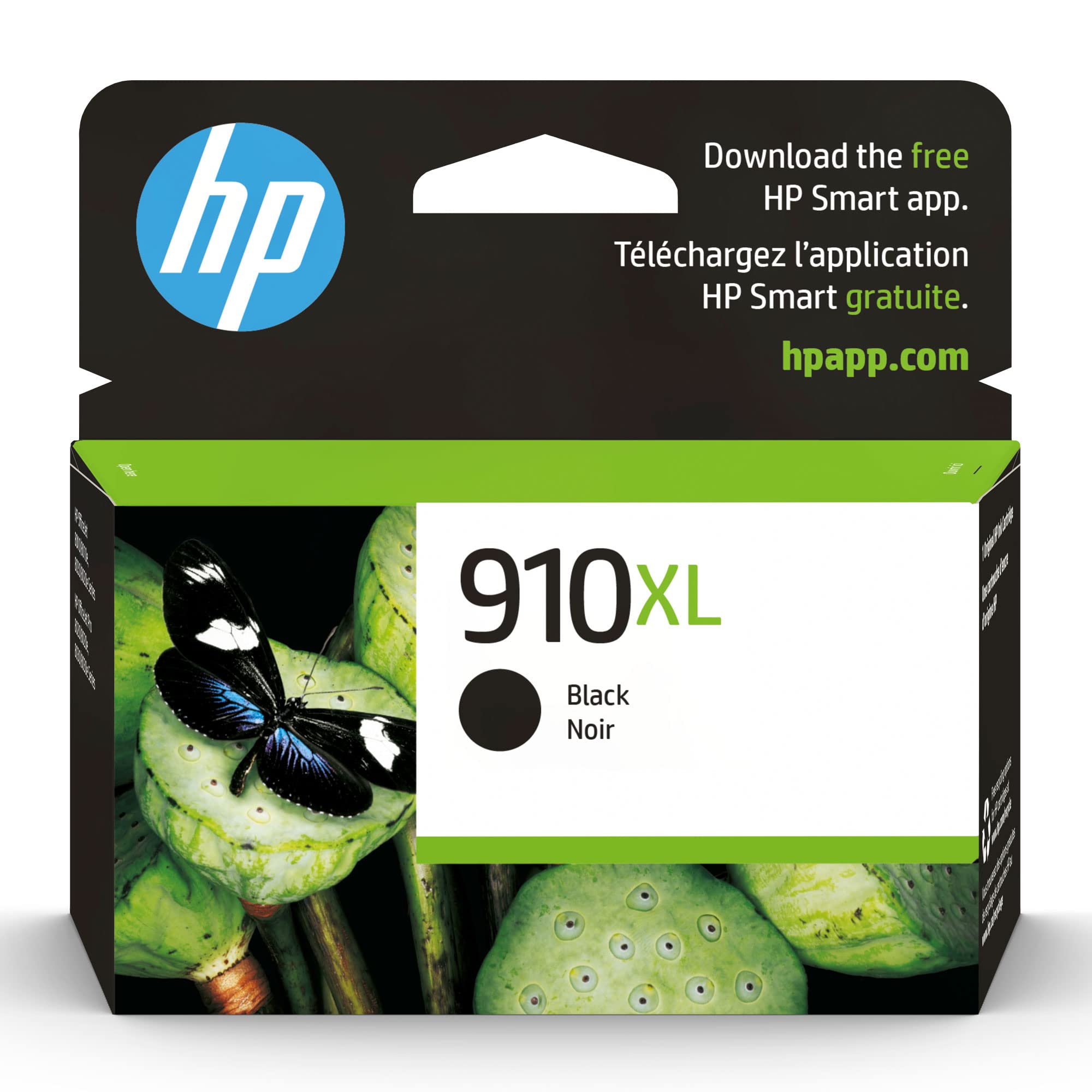 HP cartucho 910XL frontal mostrando etiqueta y beneficio de rendimiento