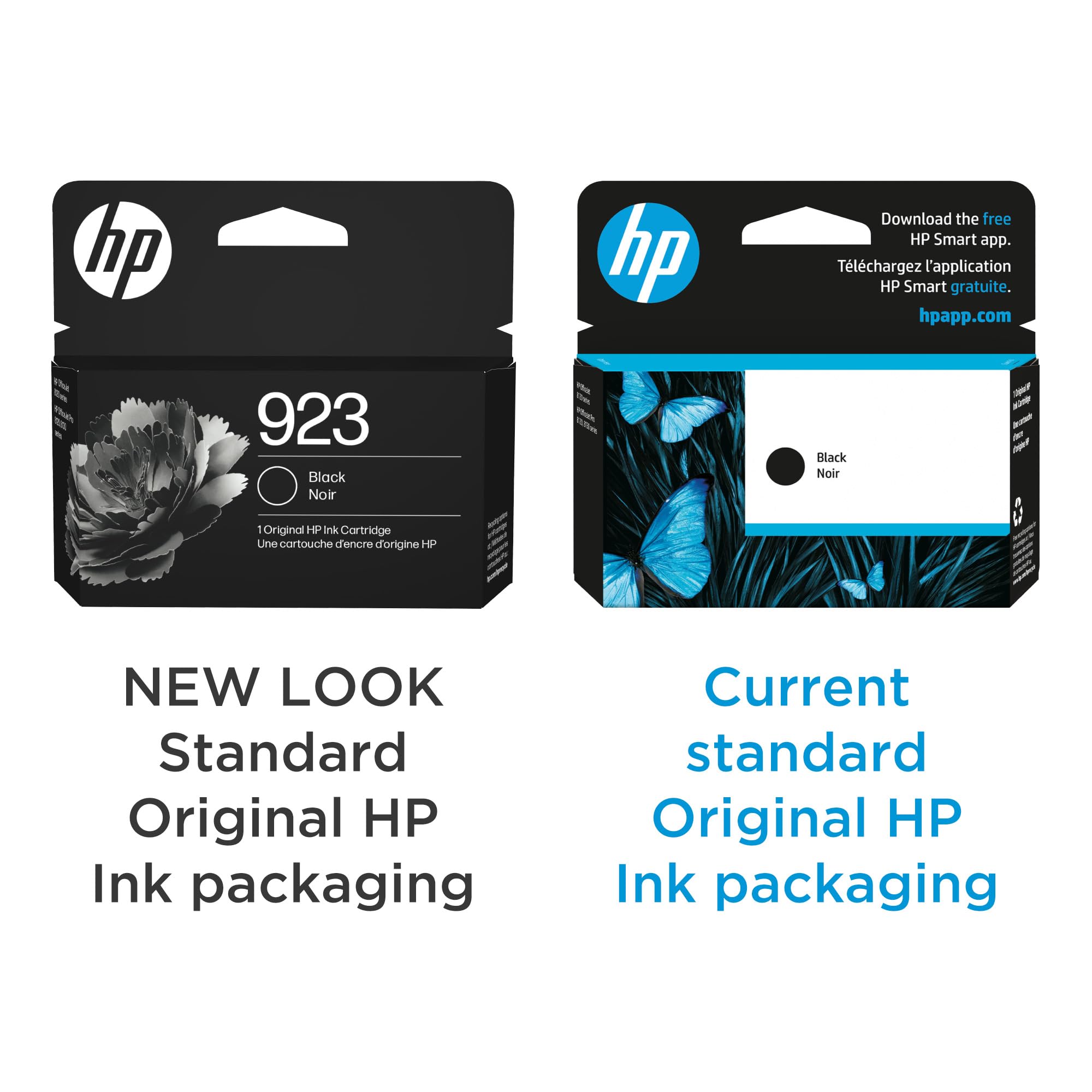 HP caja completa del cartucho 923 con información de modelo visible