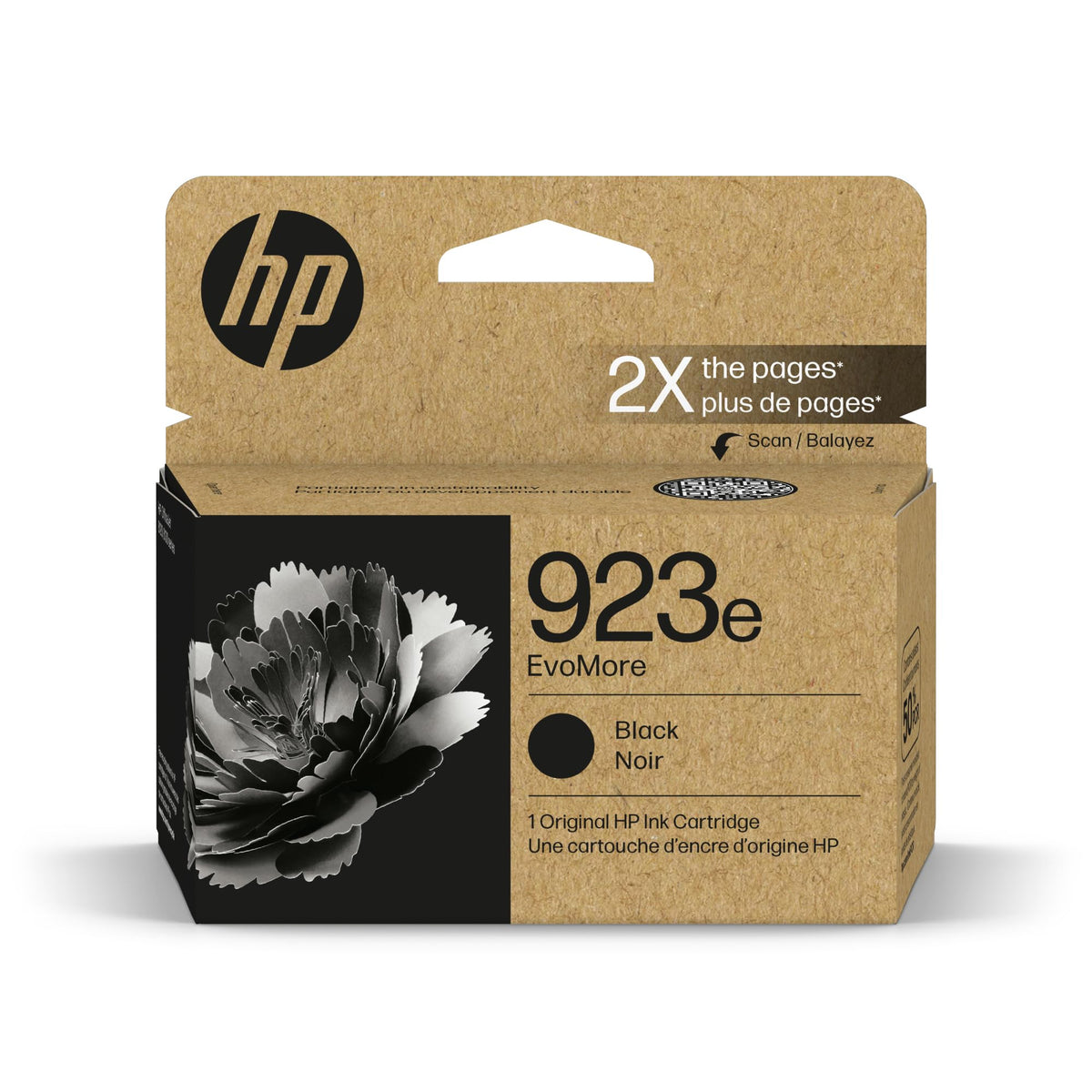 HP 923e frontal del embalaje mostrando compatibilidad y carbono neutral