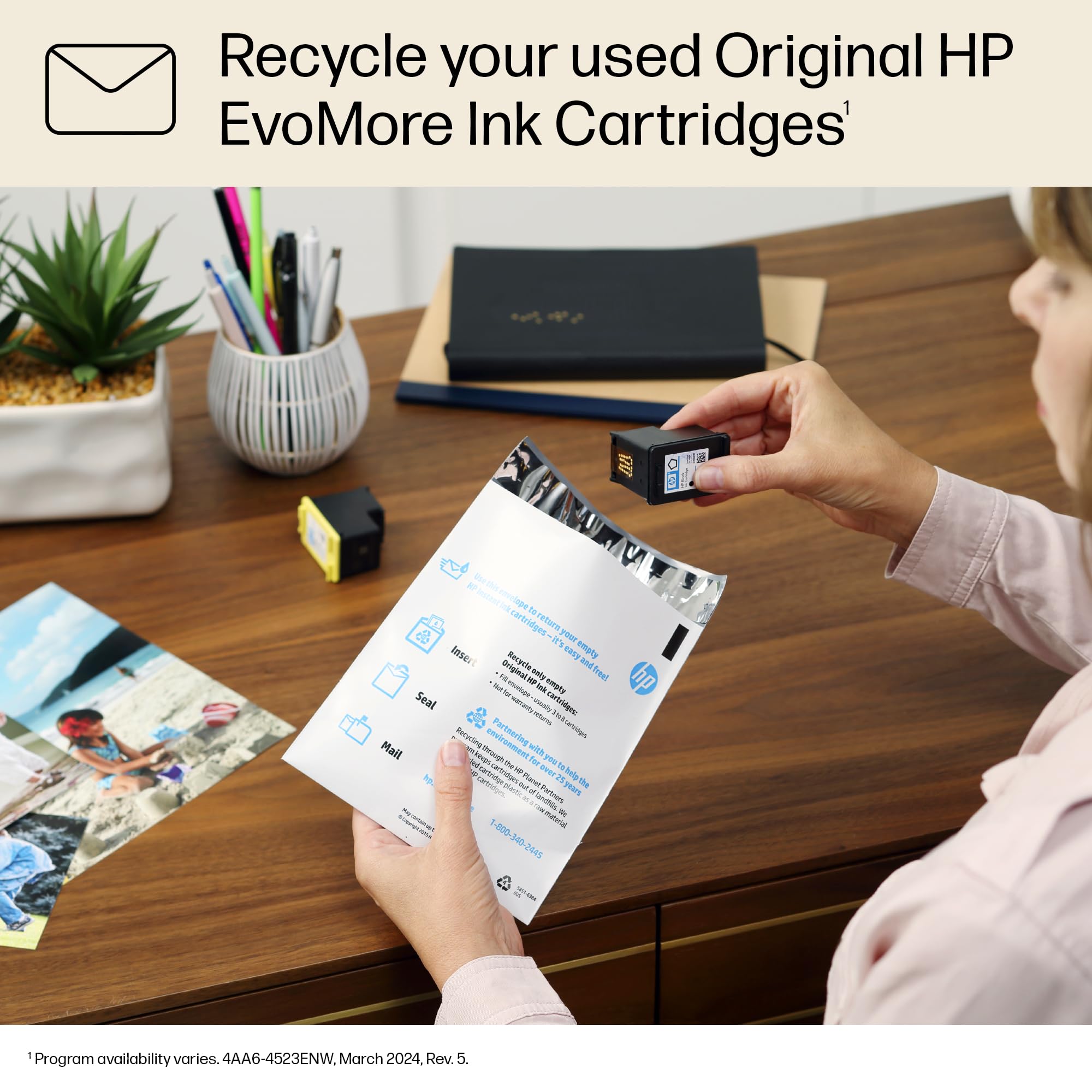 HP 936e embalaje ecoamigable destacando reducción de impacto ambiental