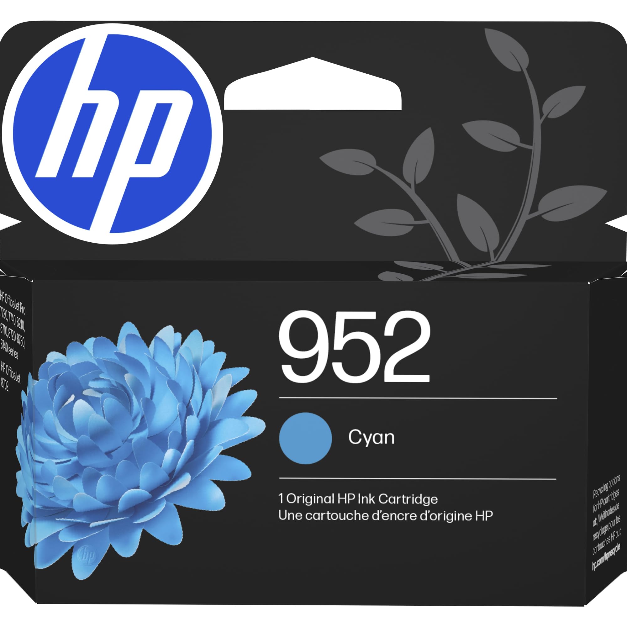 HP cartucho 952 cyan frontal mostrando diseño y compatibilidad, garantía de calidad