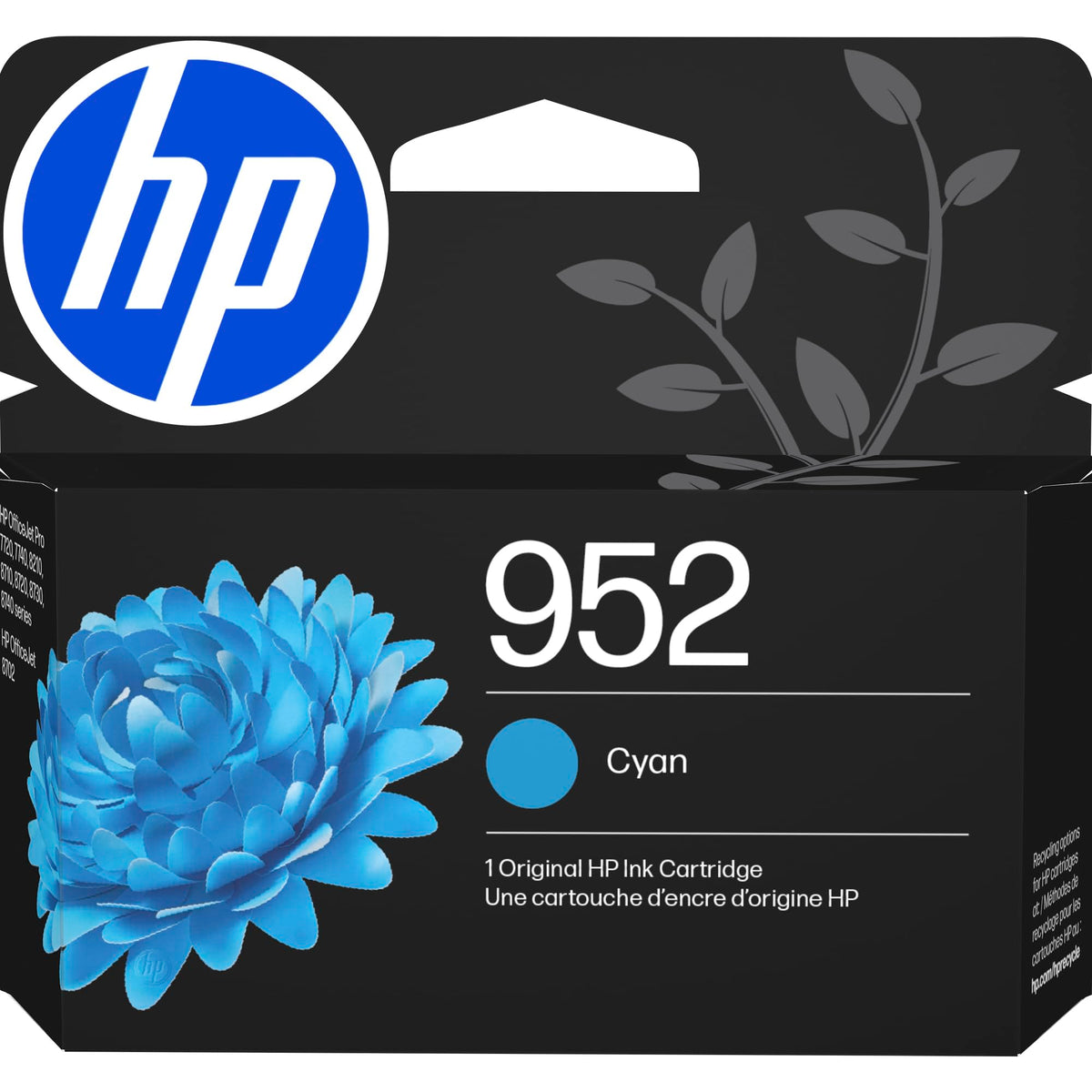 HP cartucho 952 cyan frontal mostrando diseño y compatibilidad, garantía de calidad