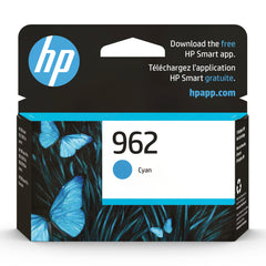 HP 962 cyan paquete frontal mostrando color y compatibilidad