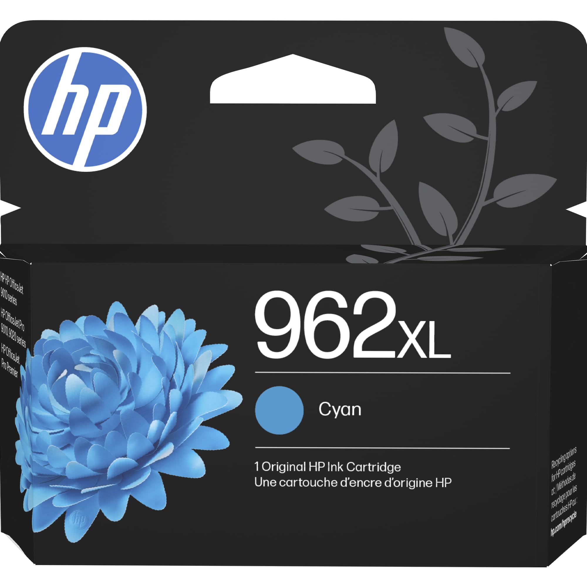 HP cartucho 962XL caja frontal mostrando etiqueta y modelo, garantiza compatibilidad