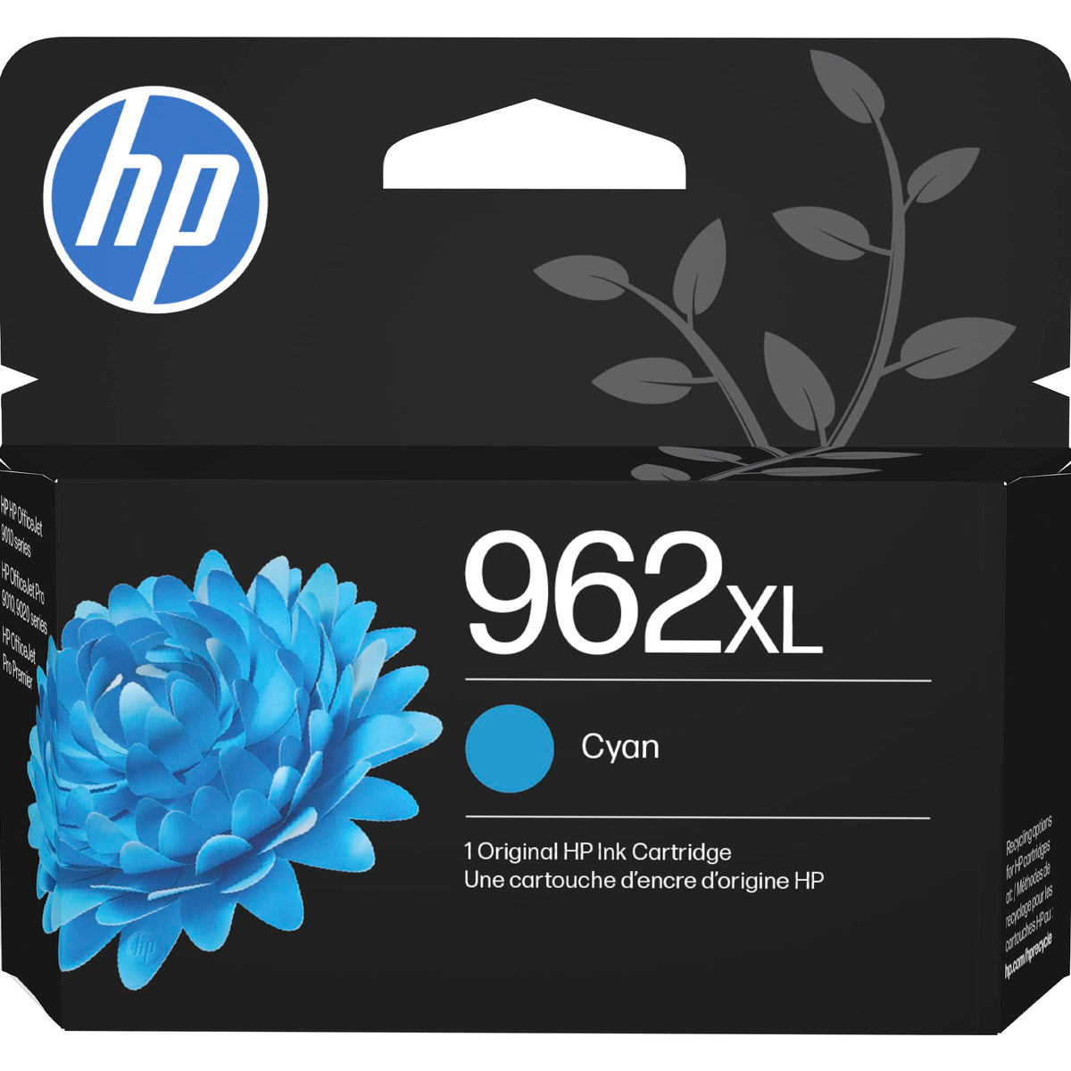HP cartucho 962XL caja frontal mostrando etiqueta y modelo, garantiza compatibilidad