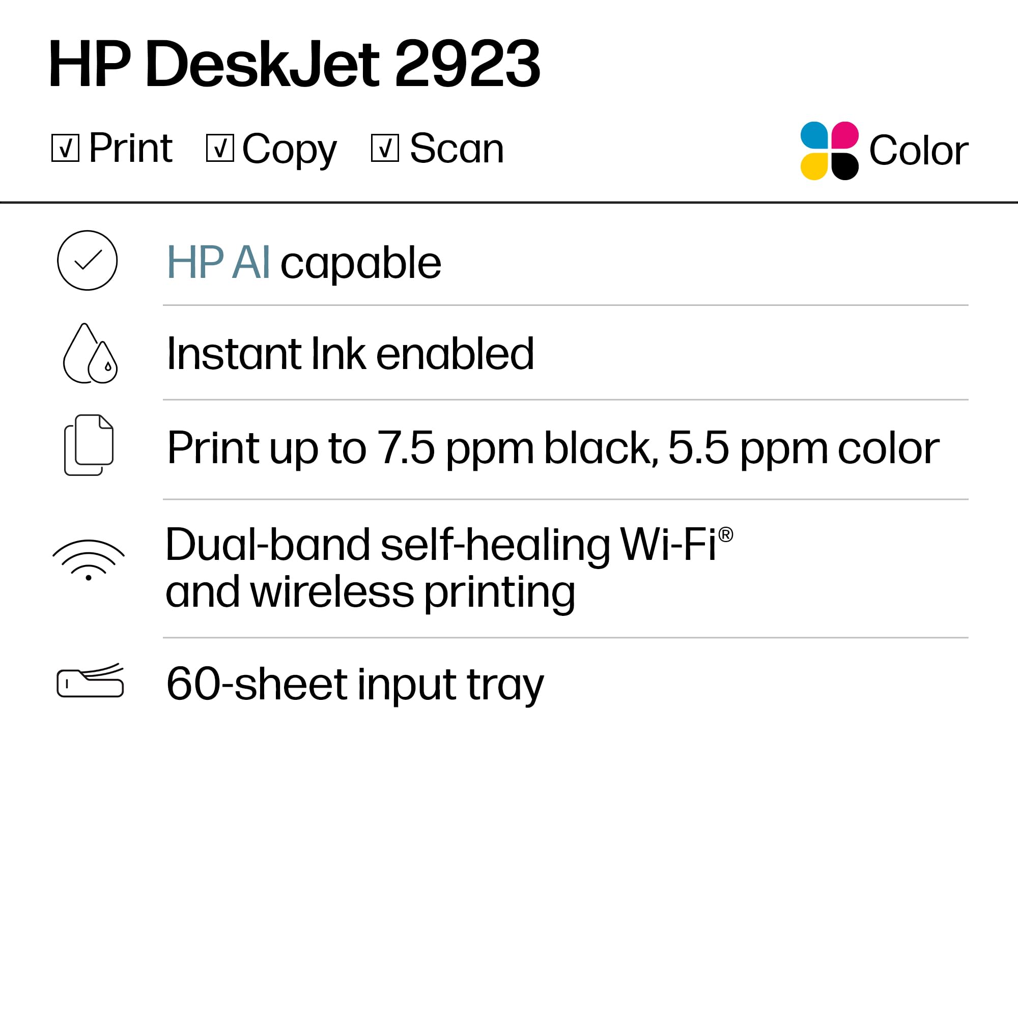 HP DeskJet 2923 icon LCD control panel close-up for easy operation benefit