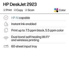HP DeskJet 2923 icon LCD control panel close-up for easy operation benefit