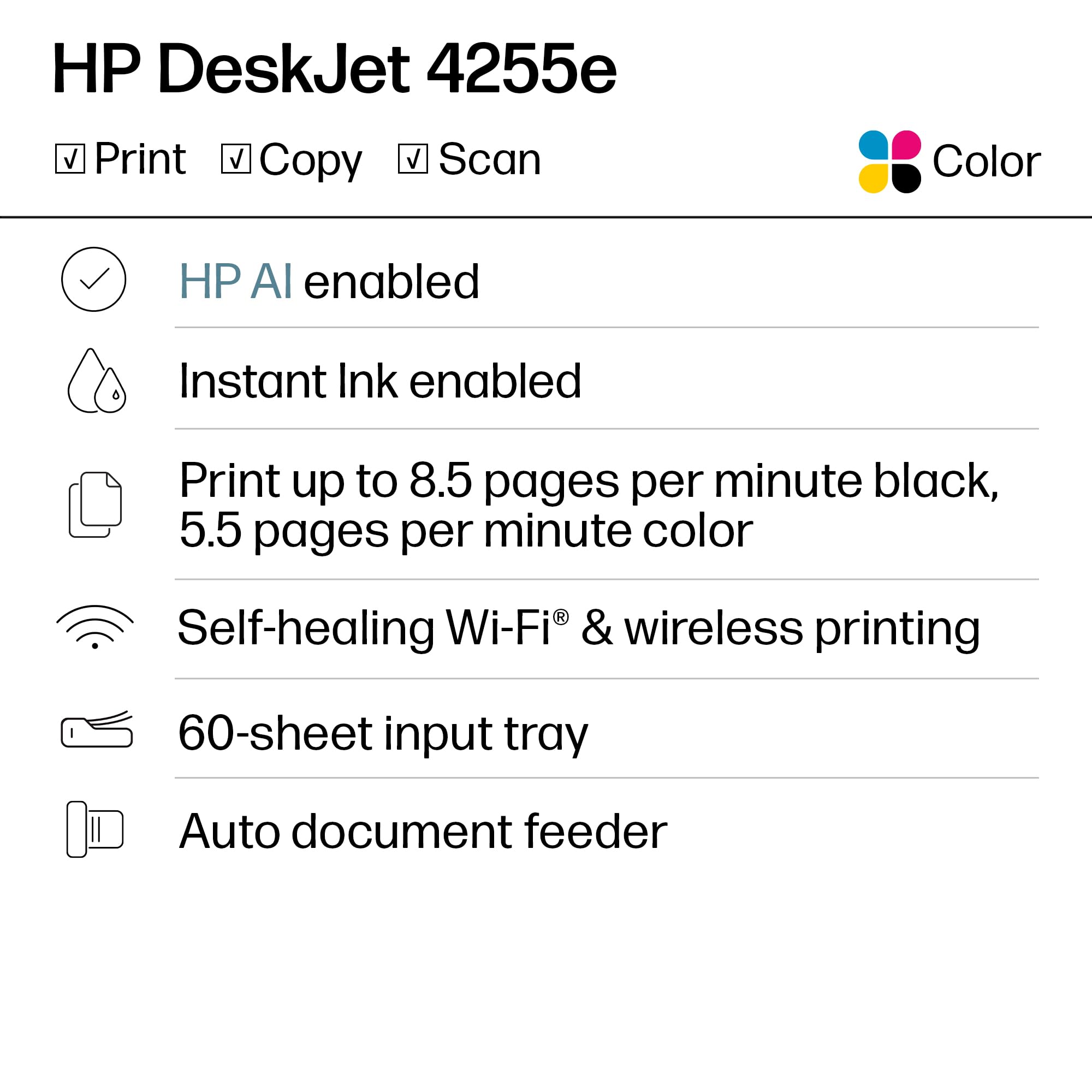 HP DeskJet 4255e detalle del alimentador automático para copias rápidas