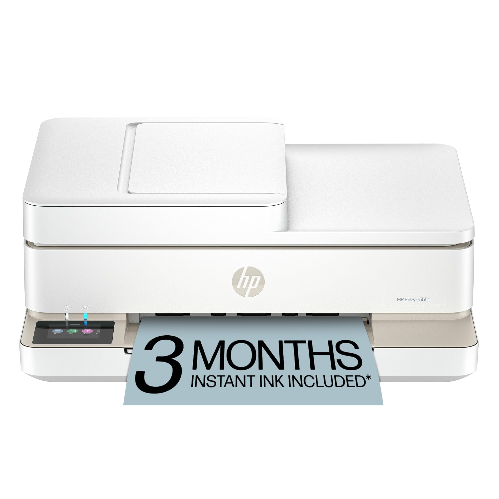 HP Envy 6555e vista frontal mostrando diseño Portobello y controles intuitivos