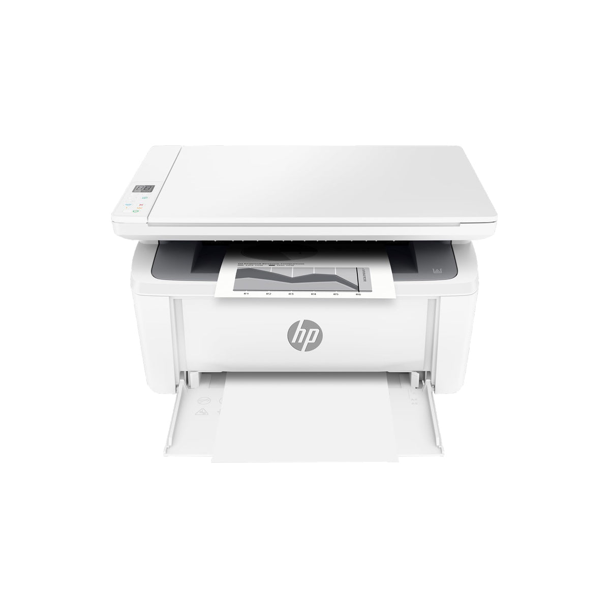 HP impresora M140w vista frontal mostrando diseño compacto y salida rápida
