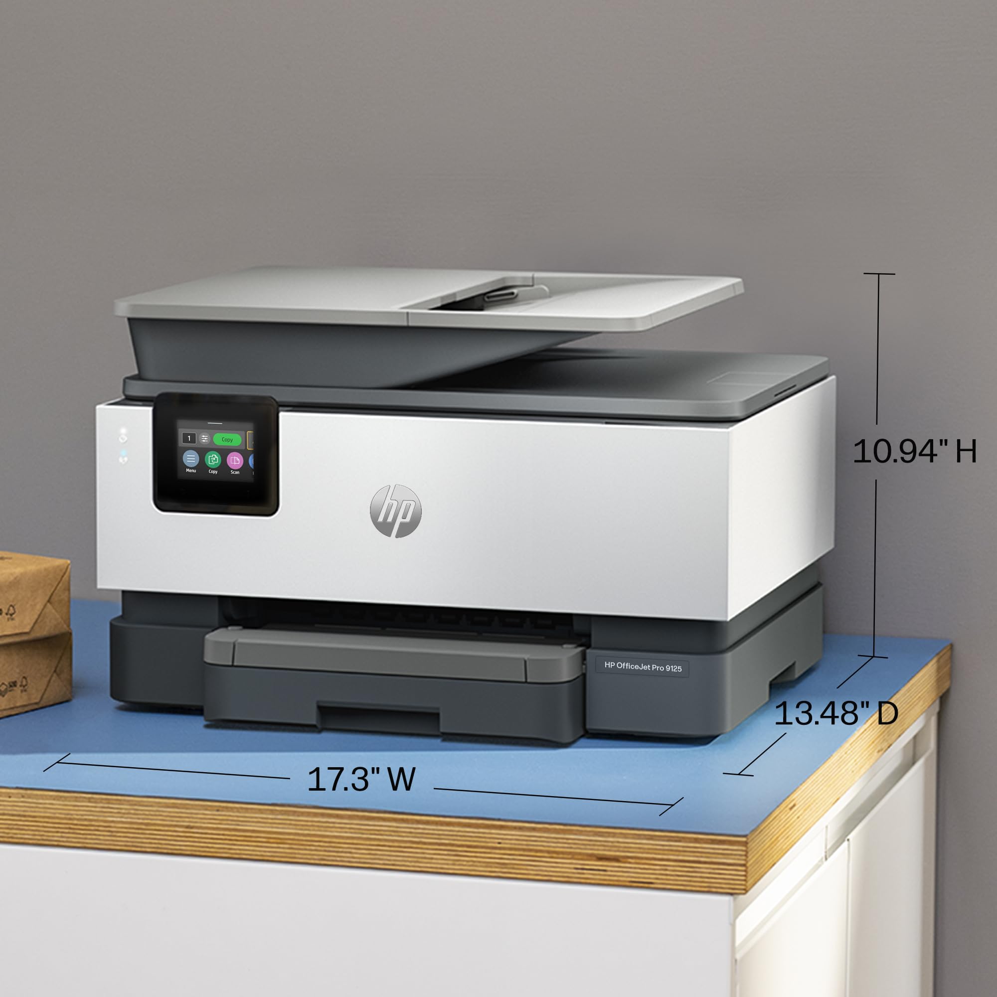 Impresora HP OfficeJet Pro 9125 en uso con app móvil, imprime desde smartphone fácilmente