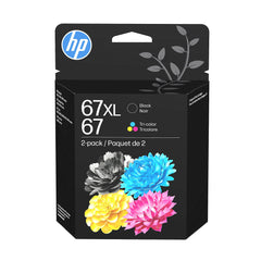 HP pack 67 y 67XL frontal mostrando caja original y compatibilidad