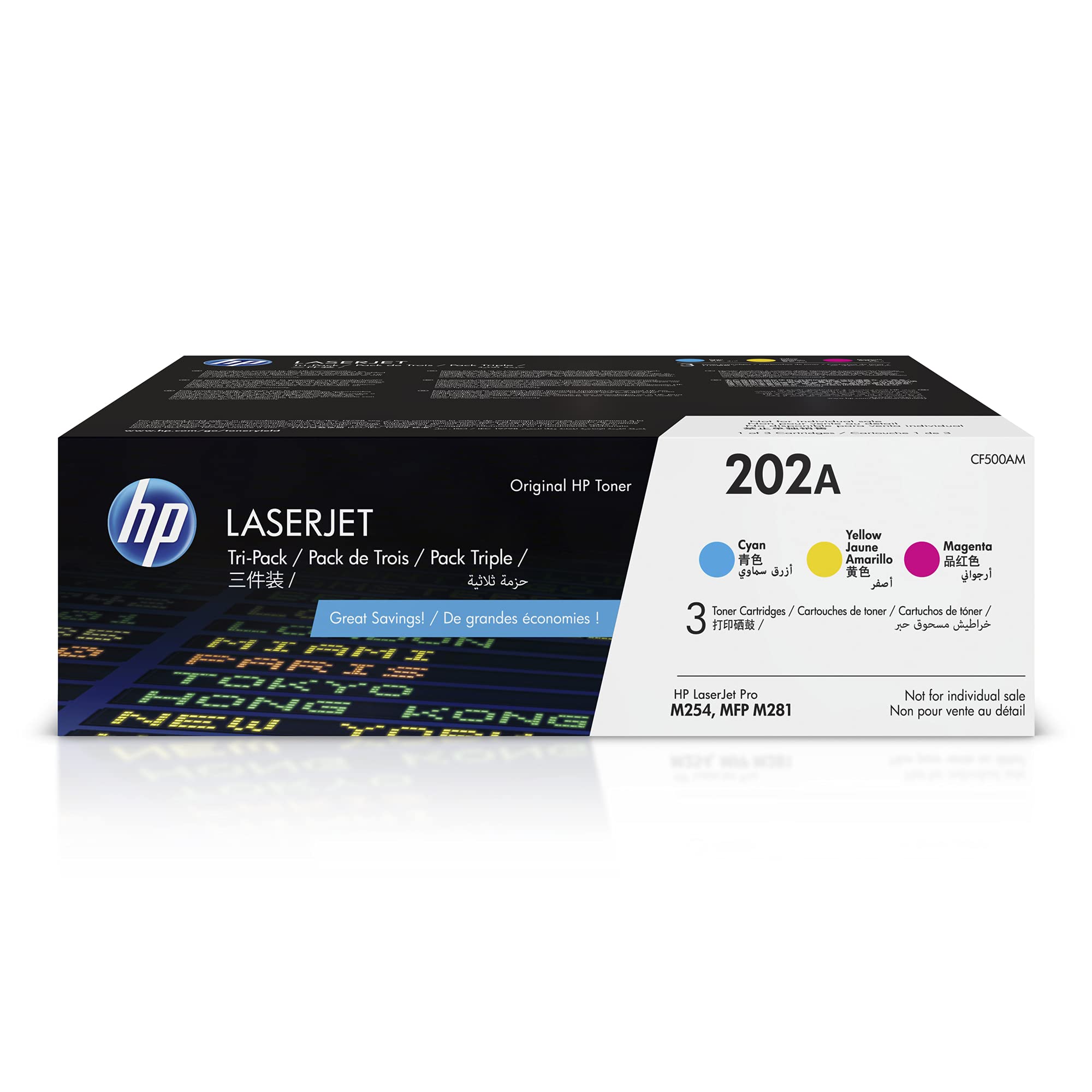 HP empaquetado frontal con los tres cartuchos y protección, calidad garantizada